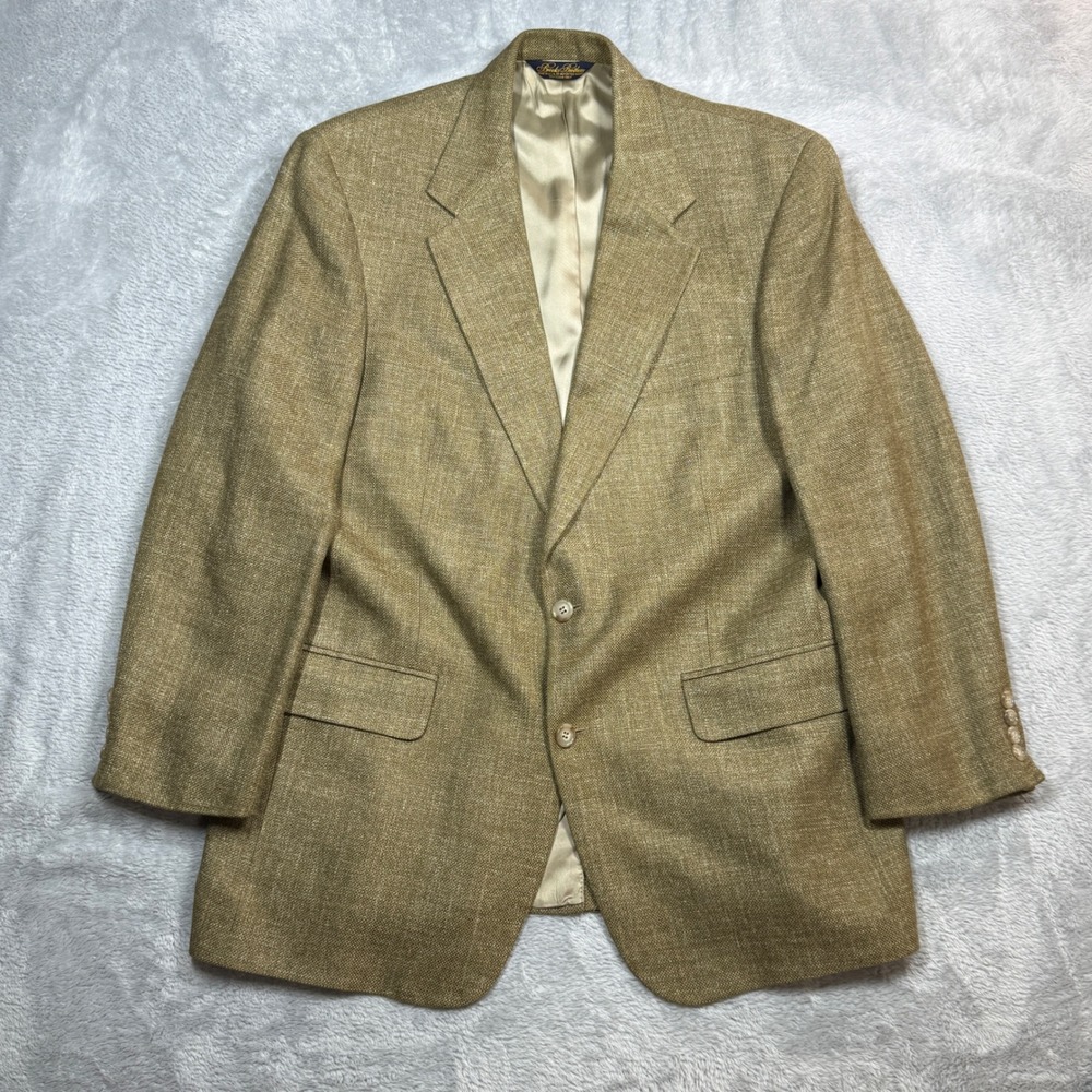 Vintage Brooks Brothers Sport Coat Mens 41 RG Tan Hopsack Blazer Made in USA 90s